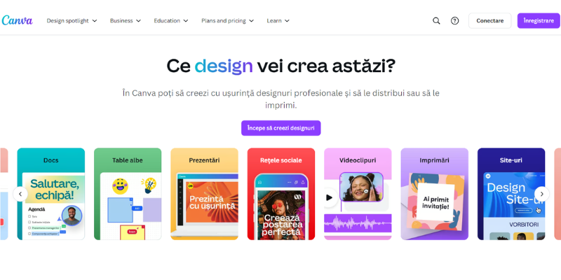 prima pagina din canva